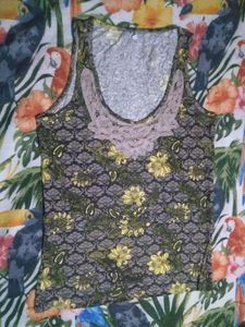 Floral Print Lace Trim Tank Top
