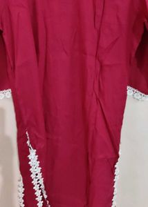 Reyon Pink Kurta Set with Lace