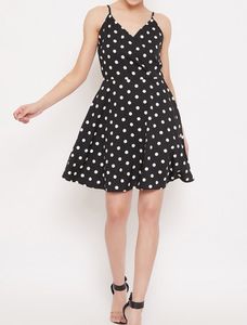 Berrylush Women Black Printed Wrap Dress Polka Dot