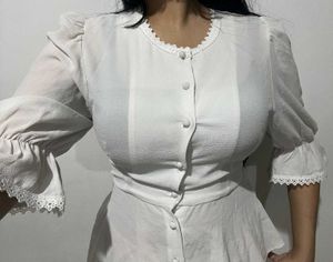 Elegant White Lace Trim Blouse
