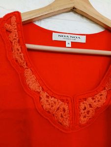 Orange Lace Trim Knit Top
