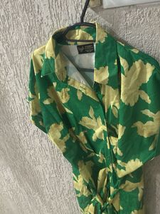 Green Floral Print Shirt Dress