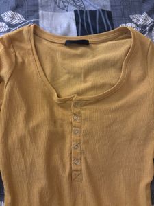 Yellow Ribbed Henley Top