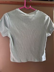 Light Blue Ribbed Crew Neck T-Shirt