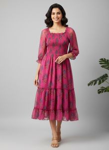 Pink Floral Midi Dress