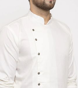 White Mandarin Collar Shirt