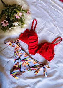 Red Ruffled Bikini Top with brief 👍