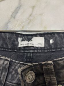 Charcoal Black High-Waisted Ripped Wide-Leg Jeans
