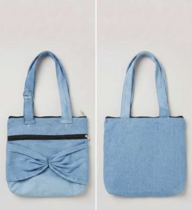 Denim Tote Bag with Bow Detail