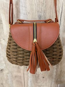 Woven Crossbody Bag with Tassels