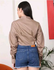 Shein drop shoulder Cropped Khaki Shirt
