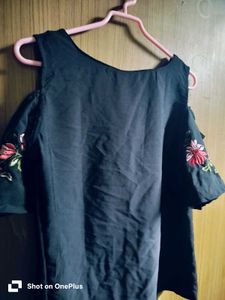 Embroidered Cold Shoulder Top