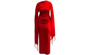 Elegant Red Bodycon with Scarf