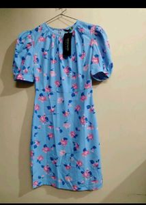 Blue Floral Puff Sleeve Dress