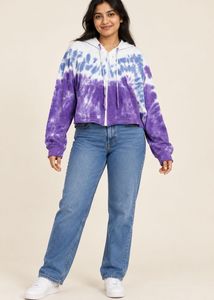 Tie-Dye Cropped Zip-Up Hoodie