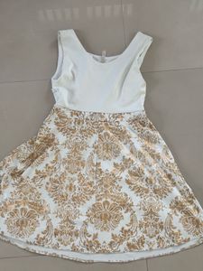 Elegant White &amp; Gold Floral Dress
