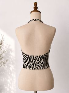 Zebra Print Halter Neck Crop Top