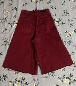 Benetton Maroon Wide-Leg Cropped Jeans