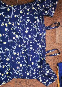 Navy Blue Floral Cold Shoulder Dress