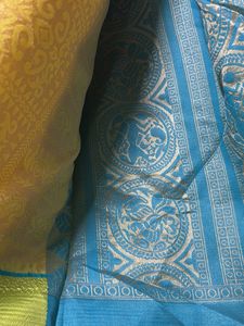 Vibrant Yellow Saree with Teal Border