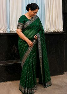 Beautiful Green Saree with Silver Border