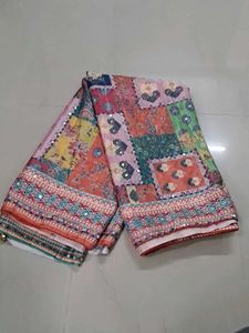 Vibrant Patchwork Saree with Mirror Work