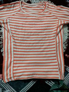 Striped Three Quarter Sleeve Top(top notch quality