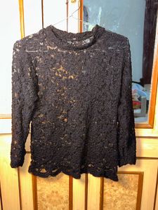 Chic Black Lace Mock Neck Top