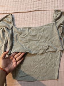 Khakhi-grey Long Sleeve Square Neck Top