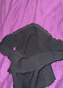 Black Smocked Off-Shoulder Top