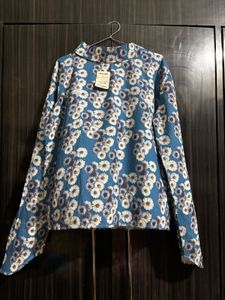 Blue Floral Print Mock Neck Top