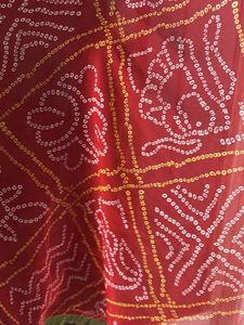 Red Bandhani Dupatta with Gold Border