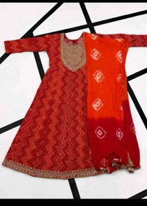 Red Bandhani Kurta Set with Dupatta