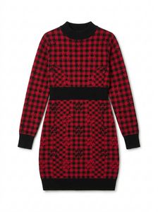 Chic Pink & Black Gingham Sweater Dress