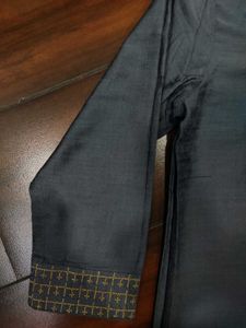 Elegant Grey Kurta with Golden Embroidery