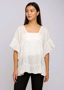 White Ruffle Square Neck Tunic