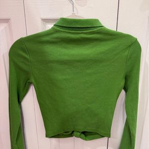 Zara Green Ruched Button-Up Top