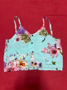 Floral Print Crop Top with Button Detail