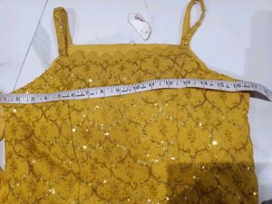 Yellow Sequined Kurta Set with Palazzo 2pc xs