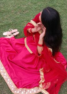 Vibrant Red Lehenga Choli with Golden Border