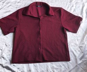 Maroon Textured Button-Up Shirt
