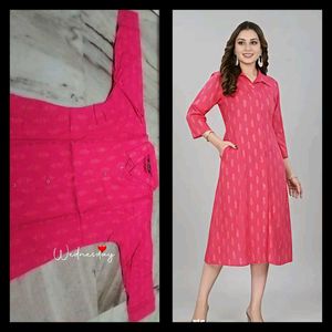 Pink Cotton Blend A-line Kurta
