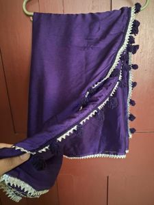 Elegant Purple Dupatta with Pom-Poms