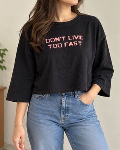 Black 'Don't Live Too Fast' Cropped Sweatshirt
