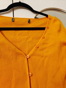 Orange Ribbed Crop top with button details