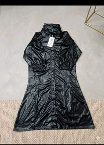 Faux Leather Puff Sleeve Dress