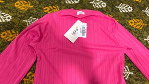 Vibrant Pink Ribbed Long Sleeve Baloon dress
