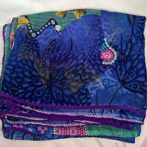 Vibrant Blue Floral Print Saree