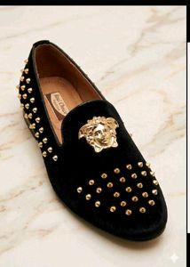 Black Studded Loafers with Medusa Accent