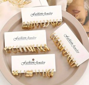 Gold Plated Hoop Earrings Set - 24 Pairs